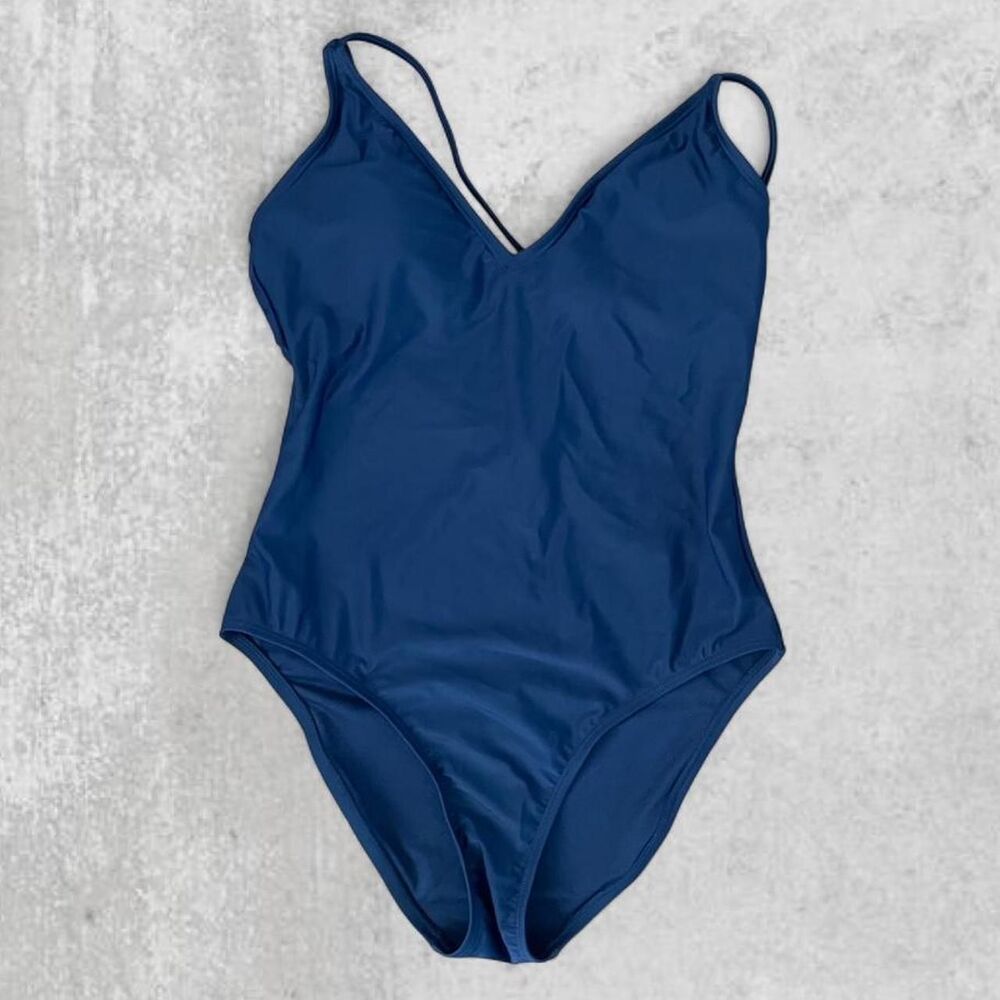 Hurley UPF 50+ One Piece Swimsuit Navy Blue Stretch V-Neck Size M